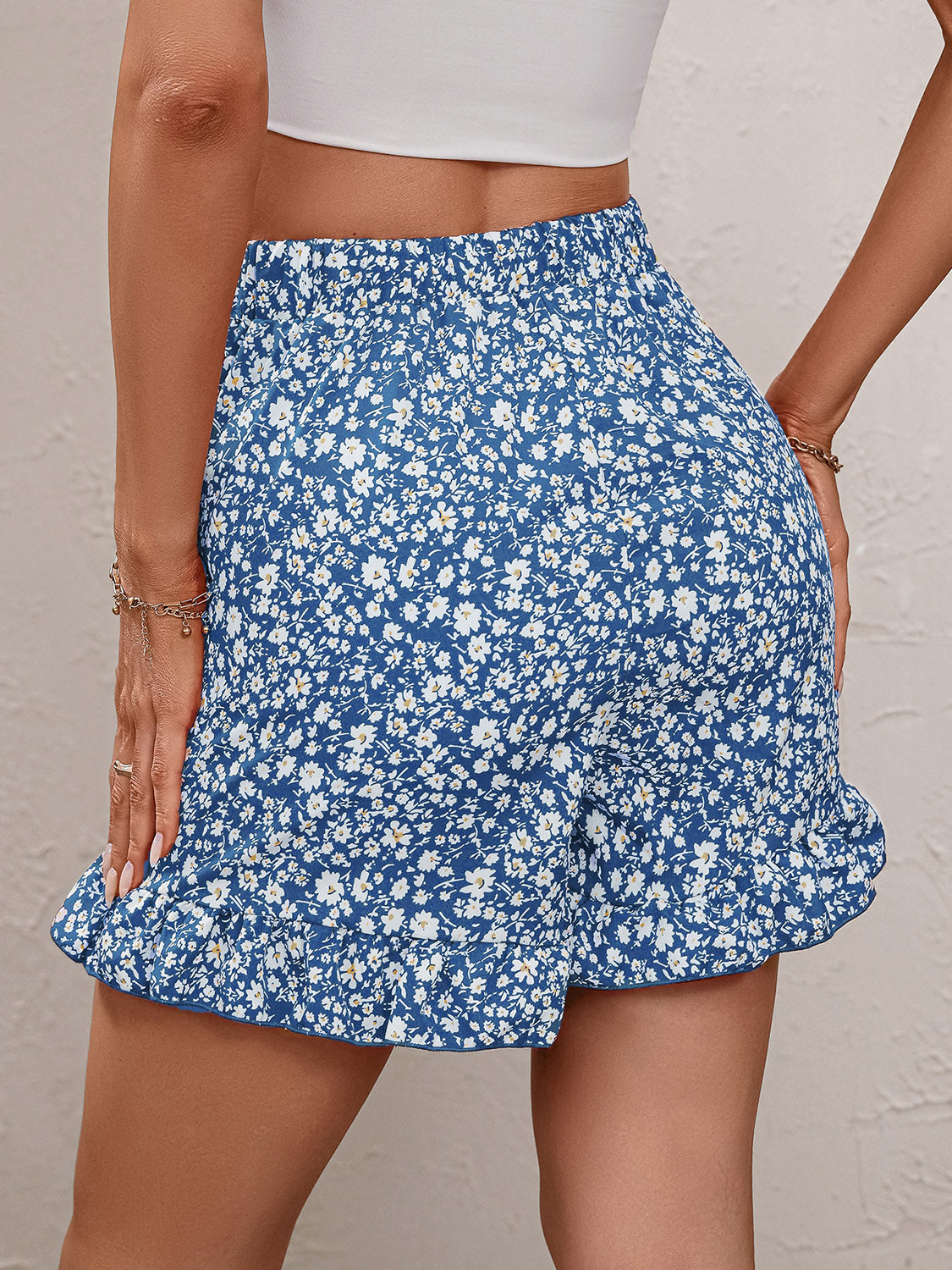 Printed Tie Waist Skirt with Shorts Skort