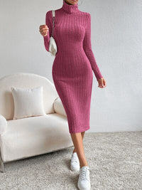 Turtleneck Long Sleeve Midi Sweater Dress New Womens Fashion