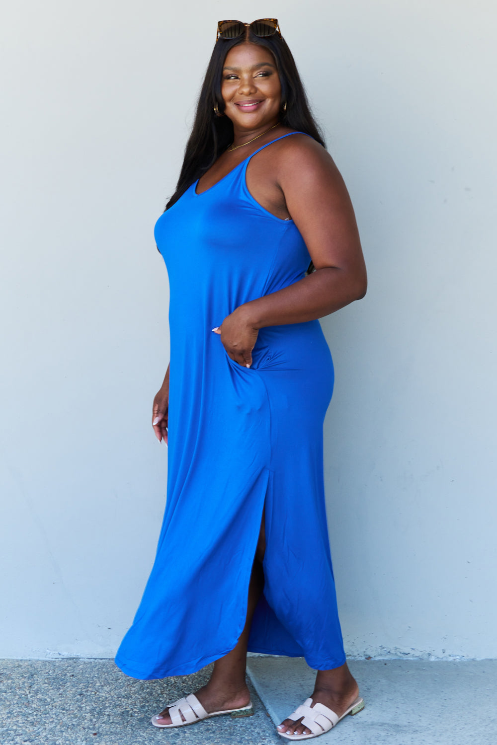 Casual Cami Side Slit Maxi Dress in Royal Blue