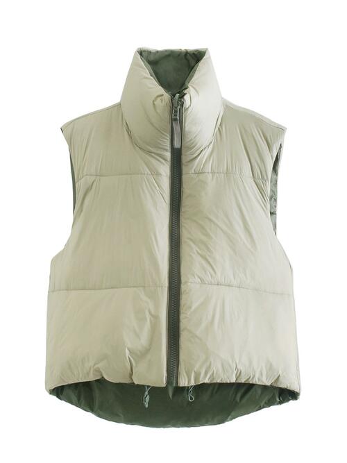 Women's Warm Sleeveless Jacket Zip Up Drawstring Reversible Vest