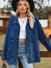 Collared Neck Button Up Denim Jacket - Shacket