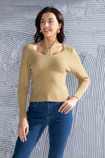 Sweaters, Sweater, Long Sleeve Top, halter top, long sleeve, yellow top, Women’s fashion, women’s clothing, cute clothes, women’s clothes, comfortable women’s clothing, outfit ideas