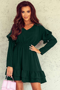 dress, dresses, long sleeve dresses, green dresses, green dress, ruffle dresses, ruffle sleeve dress, cute dresses, womens fashion, womens clothing, cute dresses, cute green dresses, winter dresses, dresses for the spring, tiktok fashion, nice dresses, birthday outfit ideas, date night dress ideas, nice womens clothing, cheap dresses, designer dresses, sexy long sleeve dresses