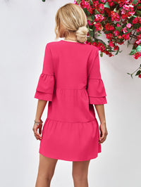 Womens Casual Holiday Vacation V-Neck Flare Sleeve Mini Dress