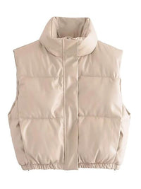 Women's Vest Jacket PU Leather Zip Up Drawstring Fashion Outerwear