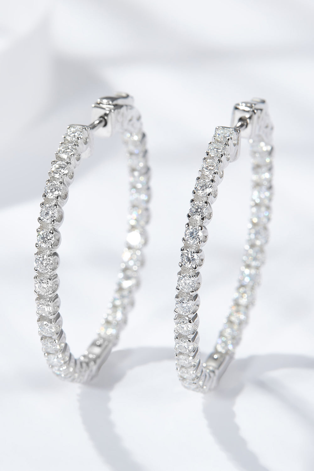 Hoop Earrings for Women with secure clasp  Moissanite Silver Hoop Earrings Platinum-Plated Moissanite Huggie Statement Earrings