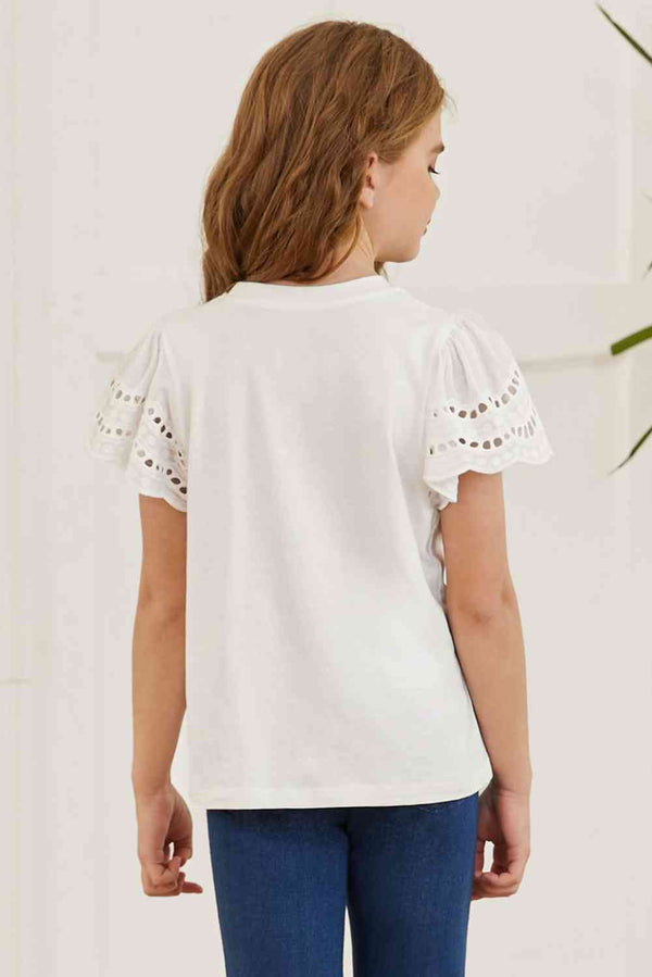 Round Neck Flutter Sleeve T-Shirt Girls Fashion Kids Clothing