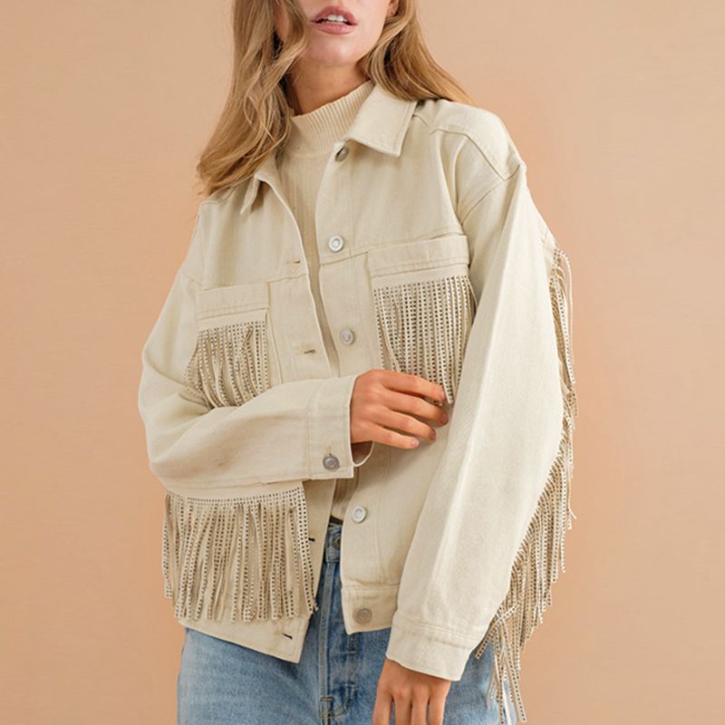 Fringe Denim Jacket Detail Dropped Shoulder Pink Shacket