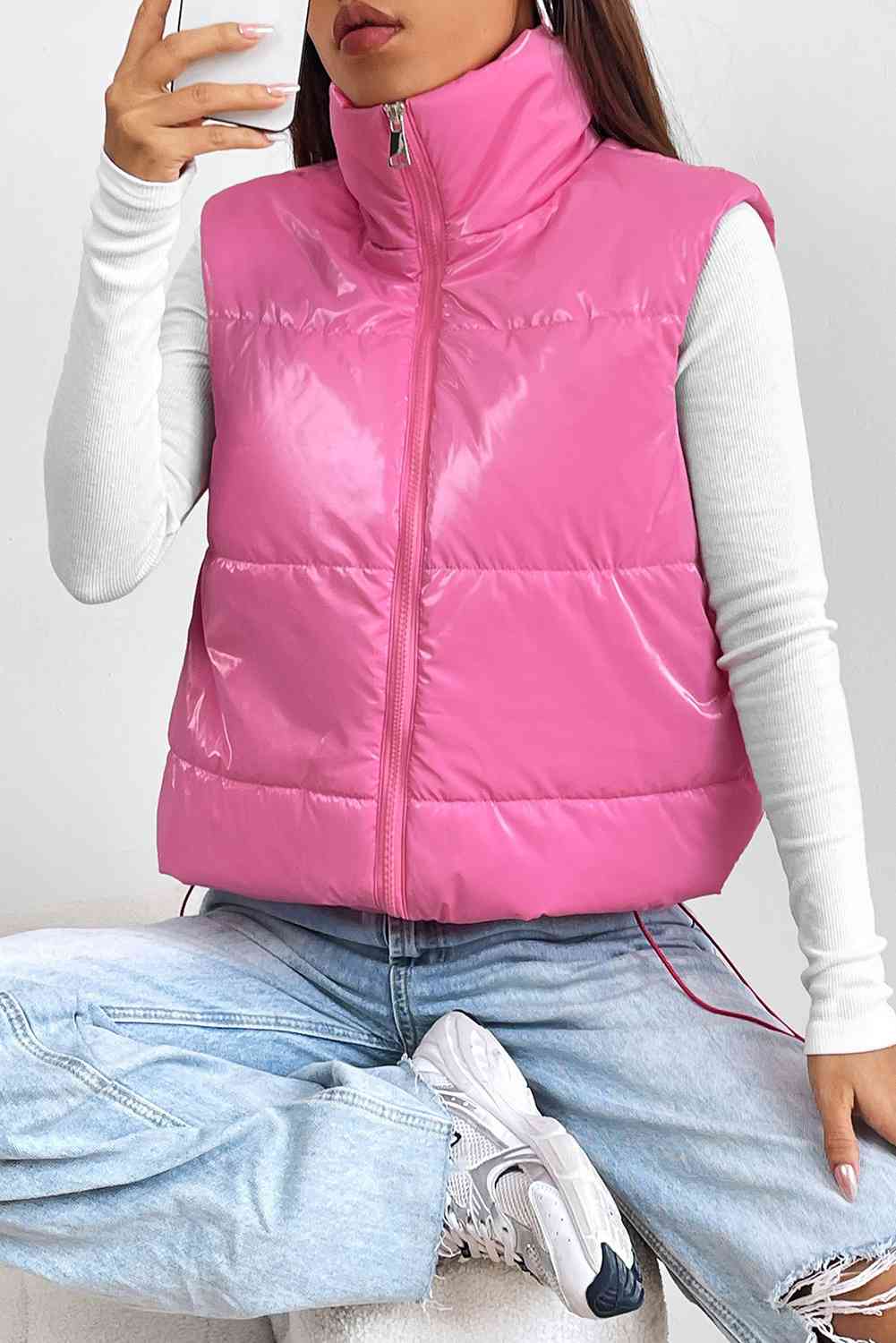 Zip Up Collared Pink Vest