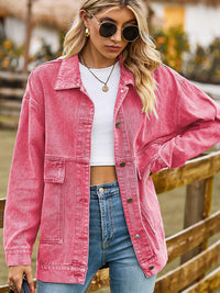 Collared Neck Button Up Denim Jacket - Shacket