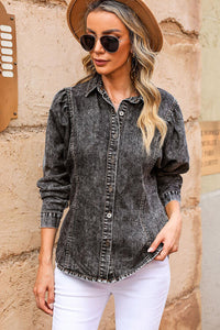 Womens Denim Shirt Button Up Collared Neck Denim Top