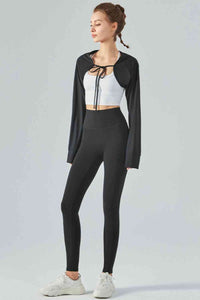 Cropped Cardigan Yoga  Sport Cropped Jacket  Tie Front Long Sleeve Sports Bolero