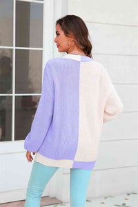 Fashion Sweater Open Front Contrast Color Balloon Sleeve Womens Fashion Cardigan