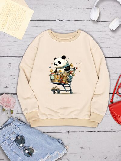 Women's Panda Fashion Sweater Round Neck Dropped Graphic Shoulder Sweatshirt and Gift