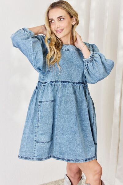 Women’s Oversized Denim Long Sleeve Babydoll Dress Full Size