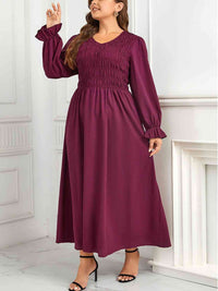 Plus Size Flounce Sleeve Smocked Maxi Dress