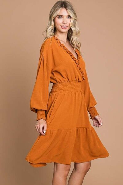 KESLEY Smocked Lantern Sleeve Mini Dress, WOMENS Fashion dresses petite and plus size long sleeve casual vacation dress