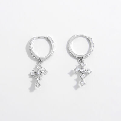 Cross Dangle Earrings Hoop Huggie 925 Sterling Silver Zircon Simulated Diamond Luxury Small Hoops