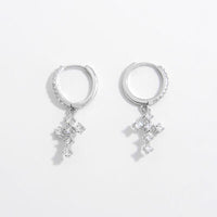 Cross Dangle Earrings Hoop Huggie 925 Sterling Silver Zircon Simulated Diamond Luxury Small Hoops