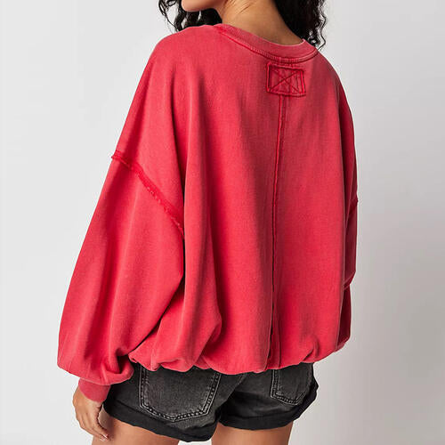 Exposed Seam Dropped Shoulder Oversized Fashion  Sweatshirt