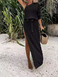 Swimsuit Cover-up Slit Openwork Single Shoulder Knit Dress