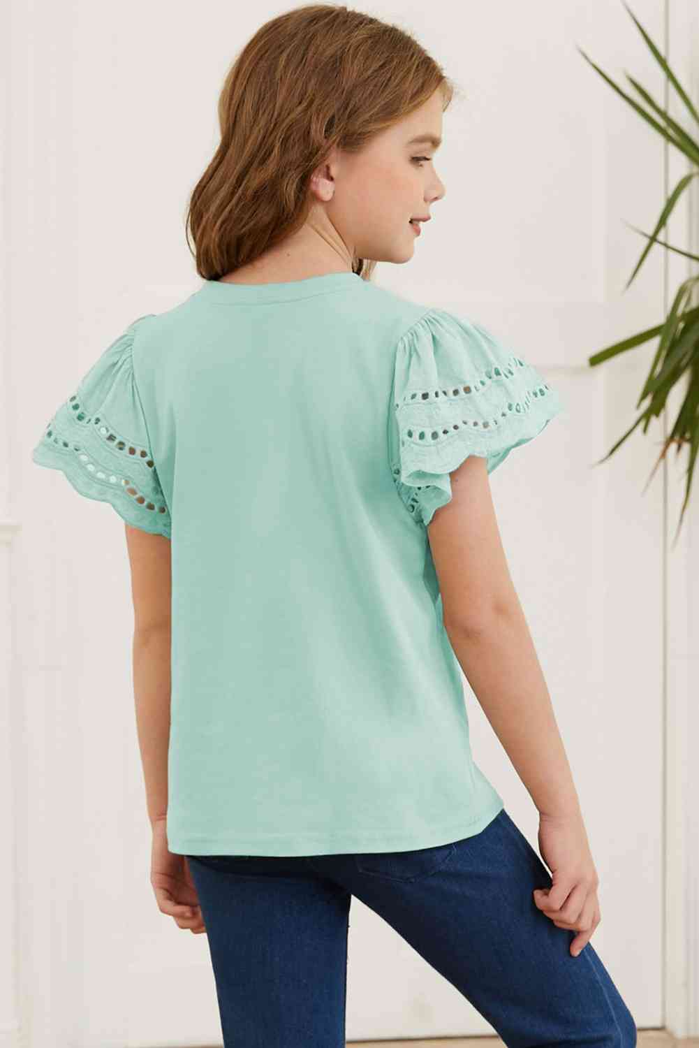 Round Neck Flutter Sleeve T-Shirt Girls Fashion Kids Clothing