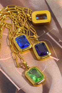 Rectangle Pendant Necklace Zircon 18K Gold-Plated Dangle Paperclip Necklaces