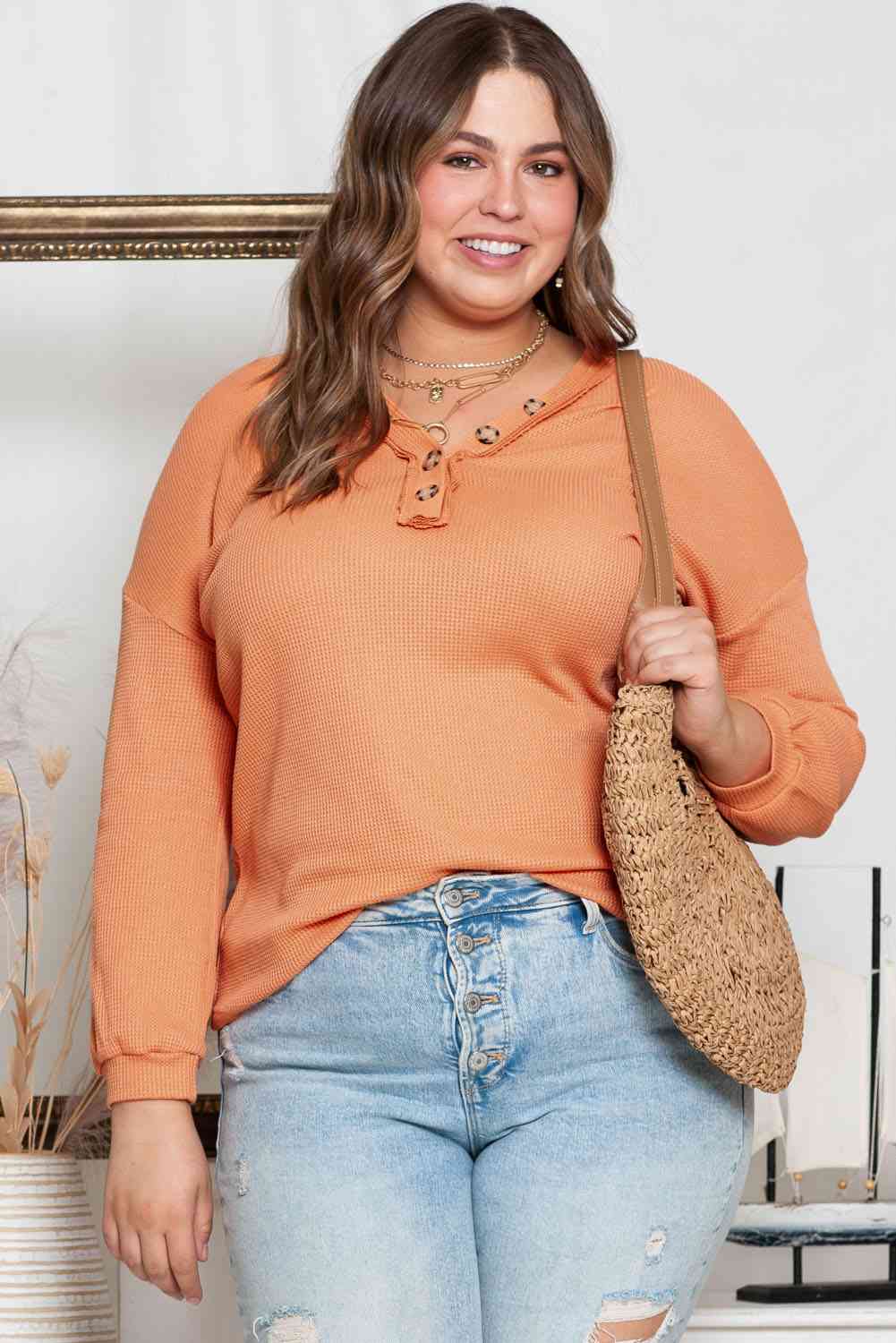 Plus Size V-Neck Dropped Shoulder Top