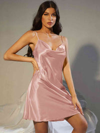 100% Satin Nightgown Women's Spaghetti Strap Cowl Neck Satin Night Dress Pajamas Loungewear