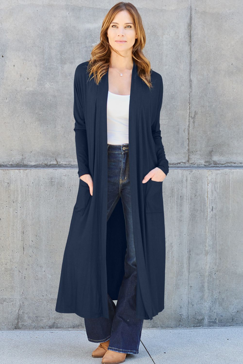 Open Front Sweater Long Sleeve Maxi Cardigan with Pockets Petite and Plus Size Fashion