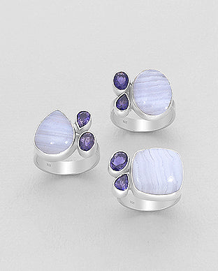 Blue Lace Agate and Iolite Handmade .925 Sterling Silver Ring