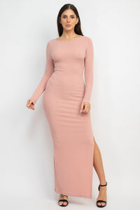 Blush Pink Side Slit Bodycon Maxi Dress