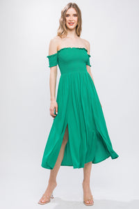 Green Off The Shoulder Flowy Dress Women's Fashion Casual Dresses