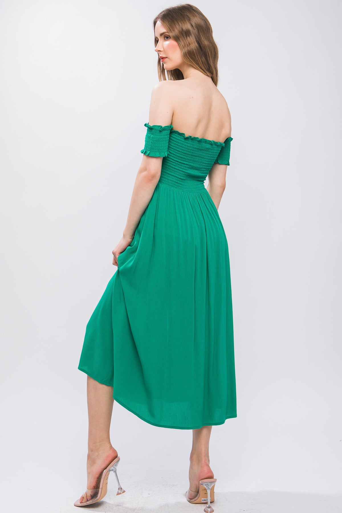 Green Off The Shoulder Flowy Dress Women's Fashion Casual Dresses