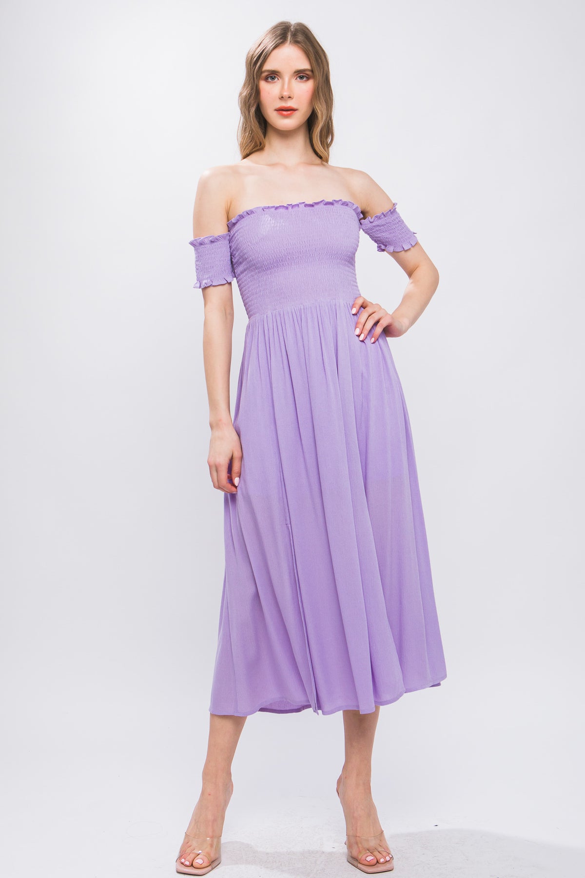 Lilac Casual Off The Shoulder Flowy Dress Women's Fashion