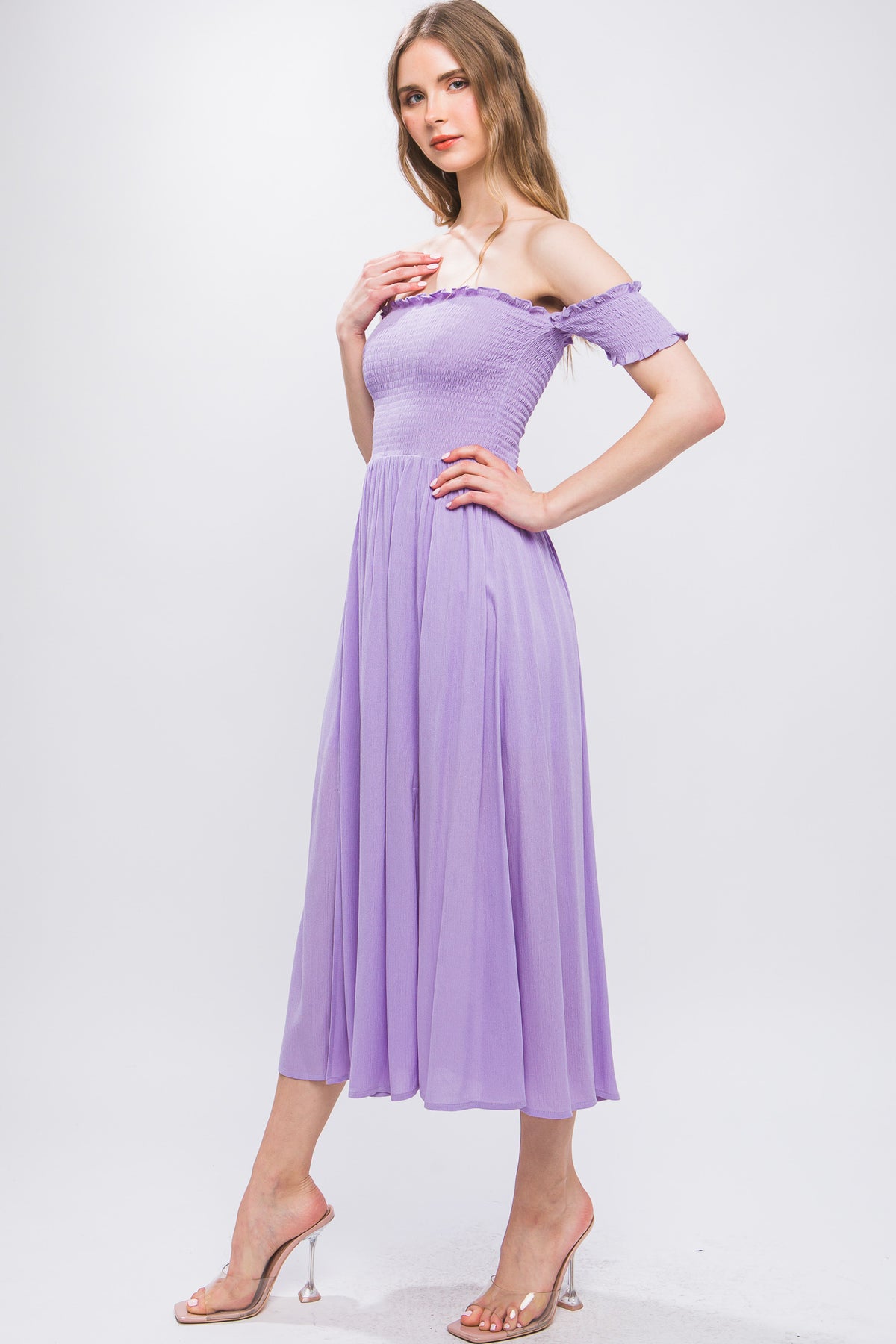 Lilac Casual Off The Shoulder Flowy Dress Women's Fashion