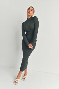 Women's Sexy Casual Long Black Dress Made in USA, Sexy Side Cutout Detail Turtleneck Long Sleeve Maxi Dress new ladies Fashion