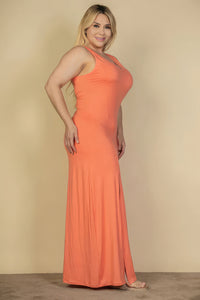 Plus Size Maxi Dress Women's Orange Sexy V Neck Thigh High Slit Long Dress