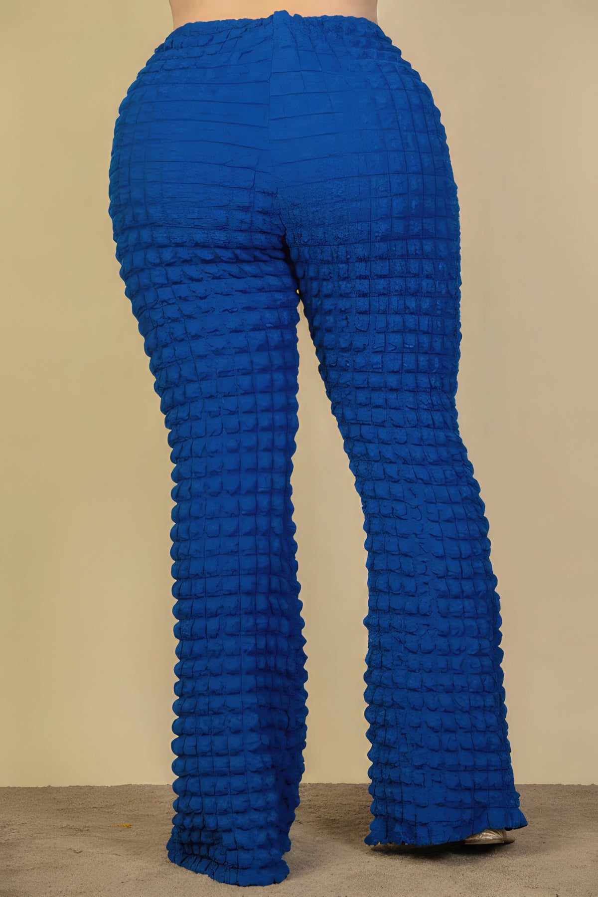 Plus Size Flare Pants Royal Blue Bubble Fabric Women's Bottoms Plus Size Fashion