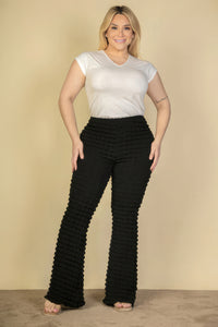 Black Plus Size Pants Women's Fashion Bubble Fabric Flare Pants