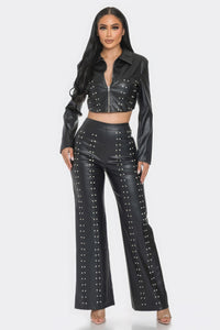 leather pants, black leather pants, leather jacket, cropped leather jacket, matching outfit set, designer matching outfit set, two piece outfit set, 2 piece outfit set, nice clothes, vegan leather clothes, high wait leather pants, straight leg leather pants, leather outfits, womens fashion, fashion 2024, fashion 2025, tiktok fashion, outfit ideas, nice clothes 