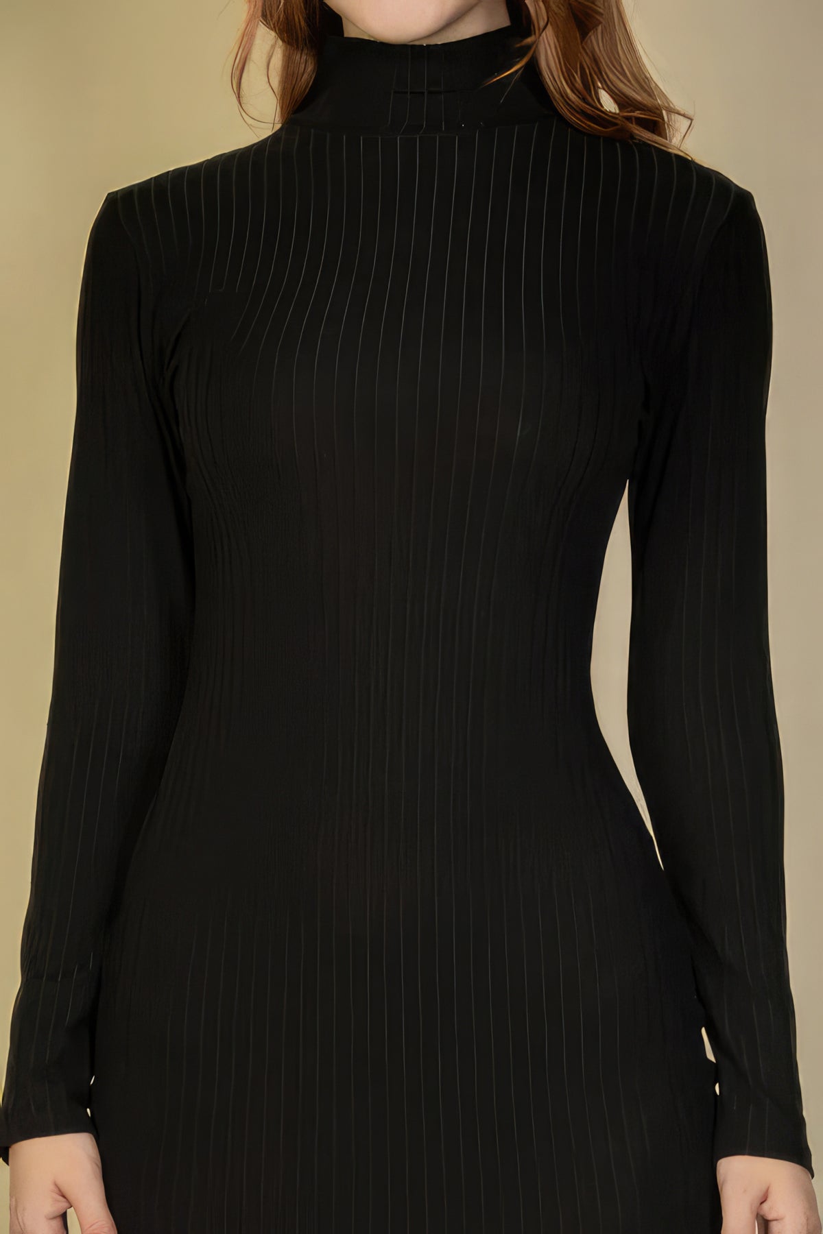 Black Turtleneck Casual Sweater Dress Women's Fashion Ribbed Mock Neck Long Sleeve Bodycon Midi Dress