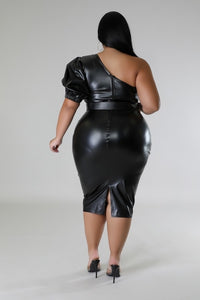 Faux Leather Semi-stretch Plus Size Sexy Elegant Dress