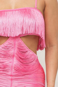 Womens Sexy Pink Lux Fringe Cutout Party Evening Maxi Dress