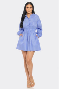 Womens Long Sleeve Striped Mini Short Dress