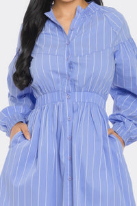 Womens Long Sleeve Striped Mini Short Dress