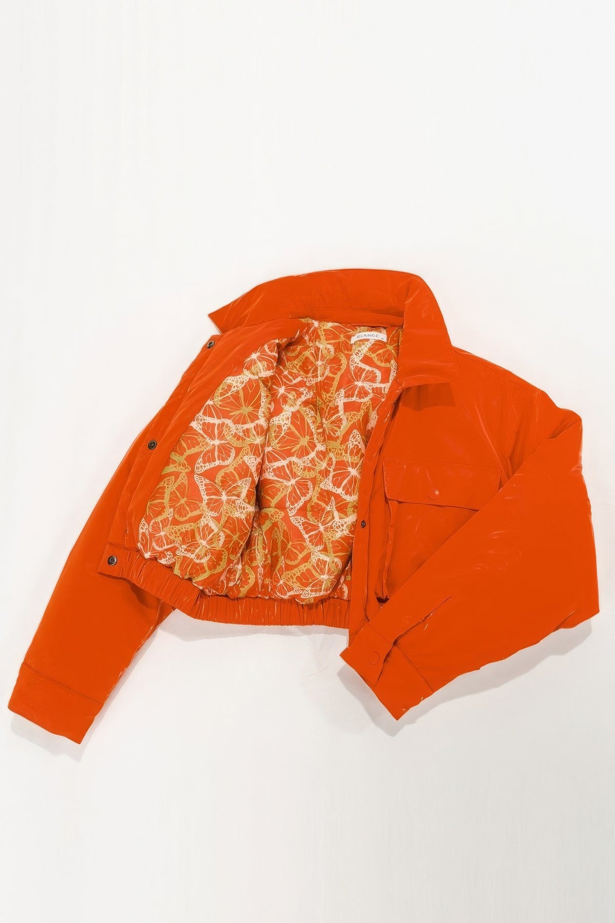 Ladies Orange Shiny Puffer Bomber Jacket Womens Light Fashion Coat