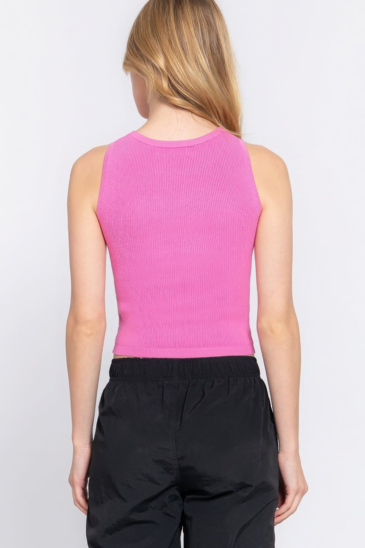 Pink Sleeveless Heart Print Short Sleeve Sweater Tank Crop Top