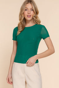 Green Short Sleeve T Shirt Nylon and Spandex Women's Activewear Fashion Casual Tight Fit Shirt