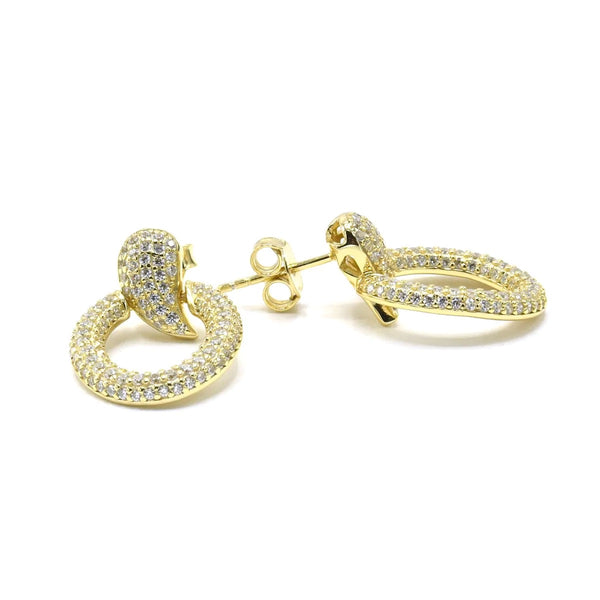 Waterdrop Wave Open Circle Pave Diamond CZ Statement Event .925 Sterling Silver Earrings